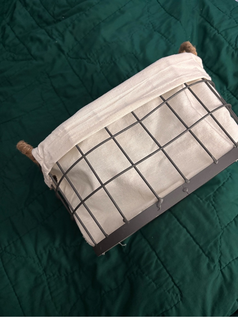 Neutral Cream Fabric and Black Wire Storage Basket